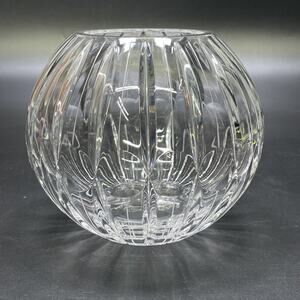 Vintage Heavy Cut Crystal Rose Bowl Votive Candle Holder 5 in Optic Glass Ribbed